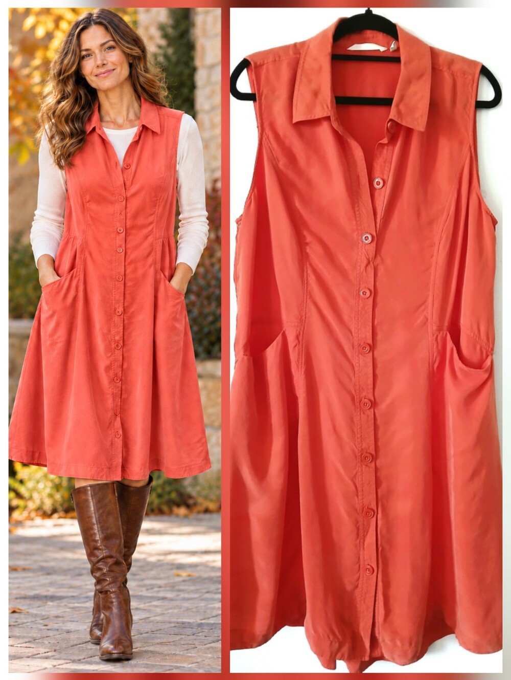 Soft Surroundings Women's Fall Orange Button Front Collared Midi Dress Size 1X